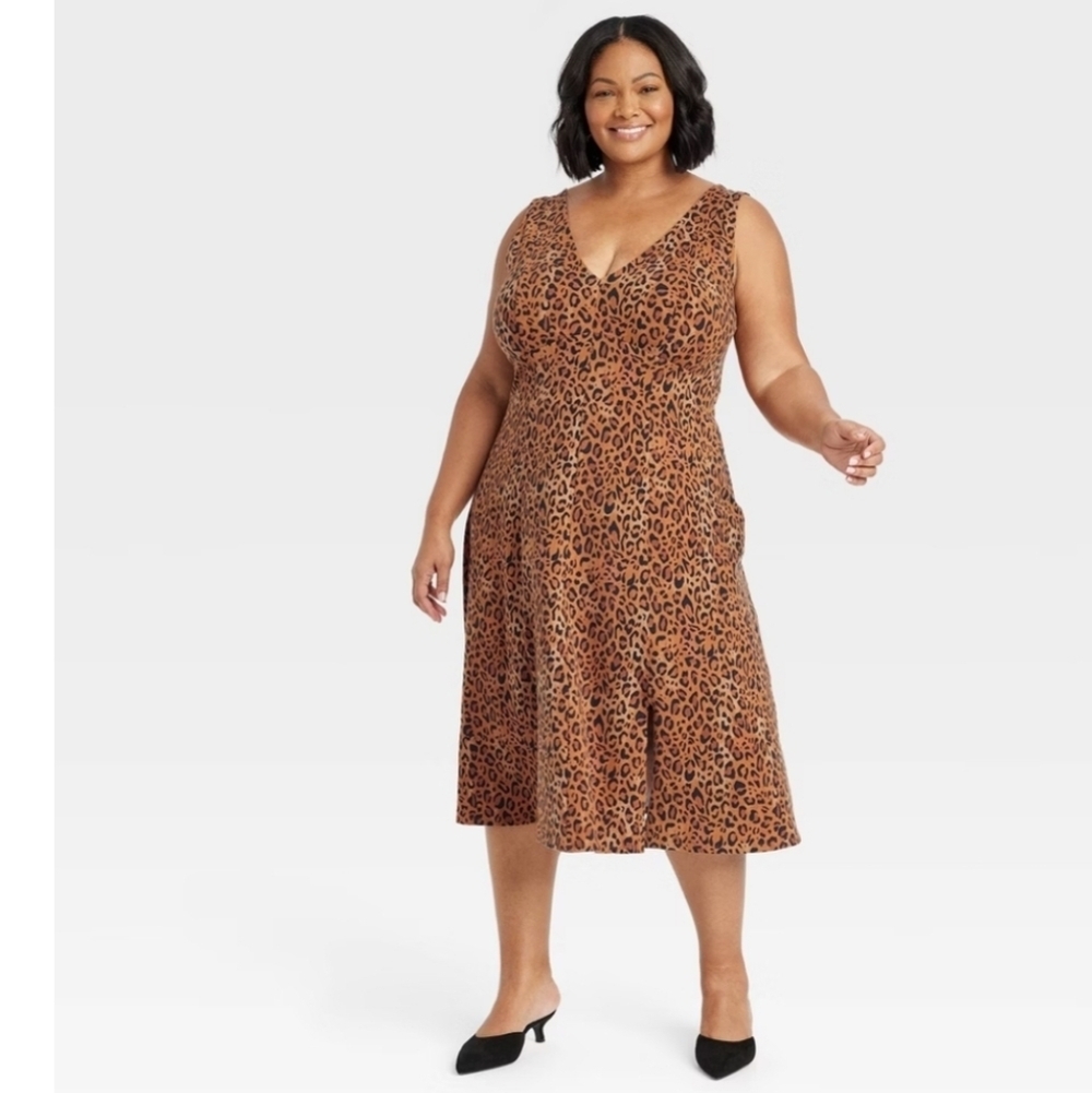 Women's Midi Slit A-Line Dress - Ava & Viv Assorted - Brown XXL